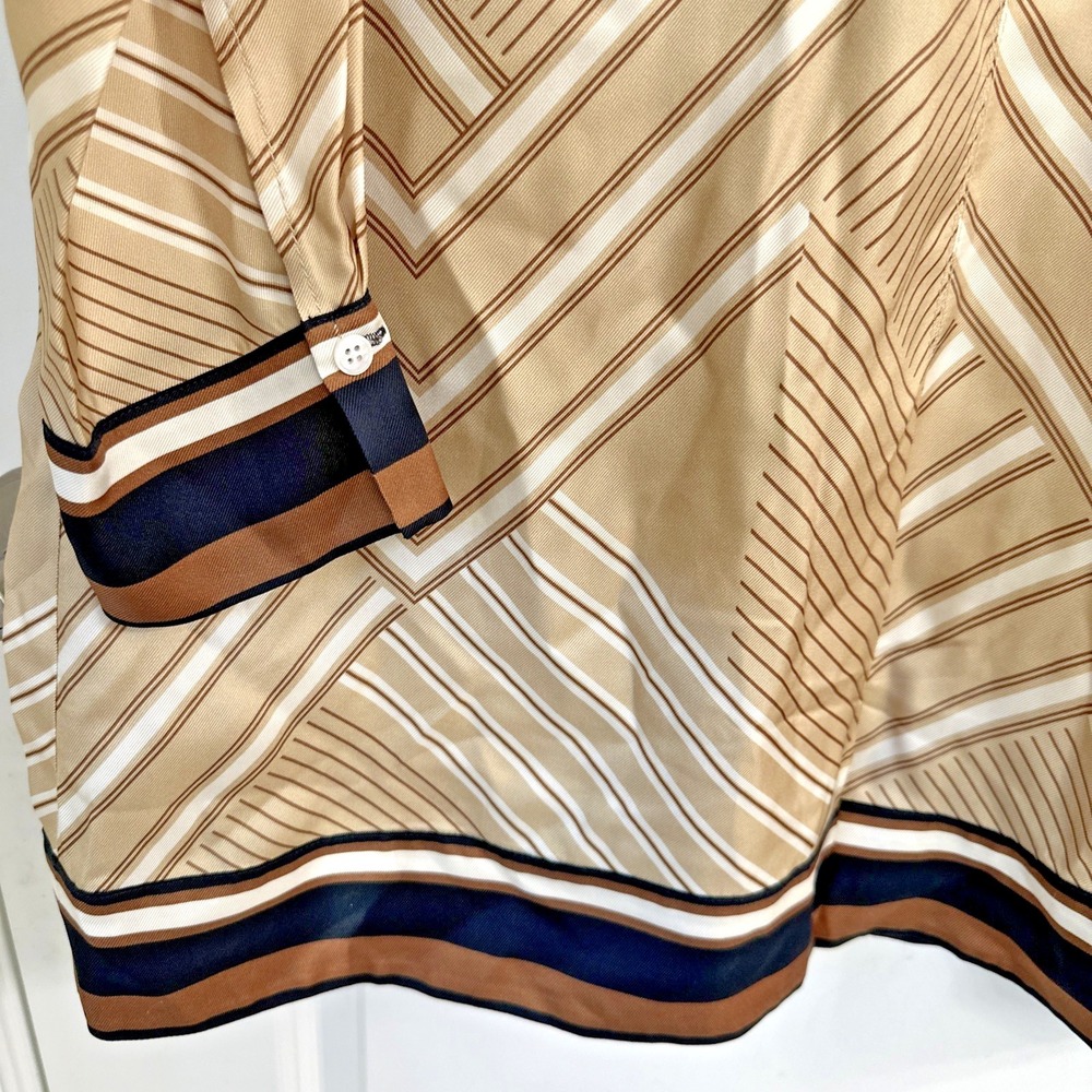 Veronica Beard Size 12 Pryce Striped Mini Shirtdress Silk Blend Stone Khaki Mult - Picture 10 of 15